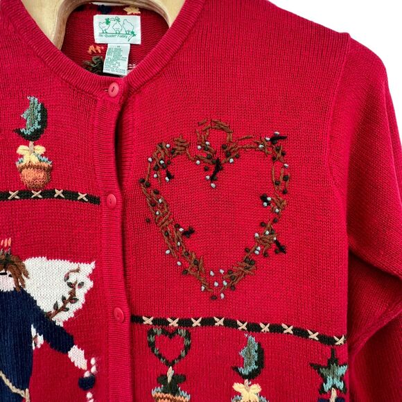 Quacker‎ Factory Red Holiday Christmas Folk Art Angels Cardigan Country Med - Picture 3 of 8